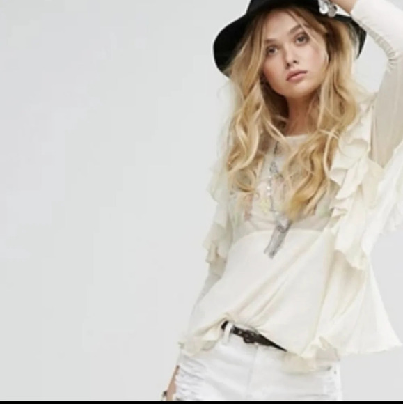 Free People La Cienega Embroidered Top Ruffled Layered Lace Eyelet Bohemian XS - Picture 3 of 16